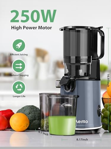 Masticating Juicer with Wide Mouth, 250W, 1.7L Capacity for Fruits and Vegetables E89651