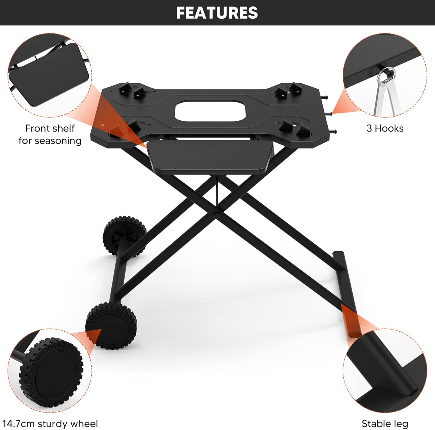Portable Griddle Stand for 22 Inch & 17 Inch, Outdoor Fold Grill Cart with Wheel and Shelf M78912