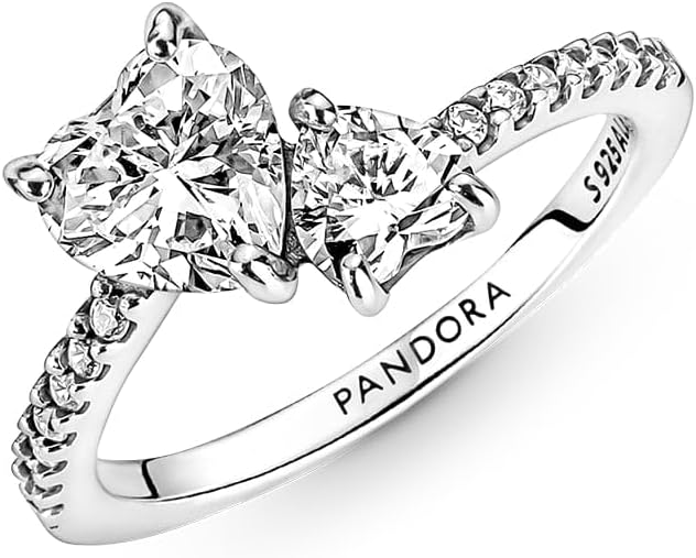 Double Heart Sparkling Ring - Sterling Silver with Clear Cubic Zirconia - Size 7.5 A871211