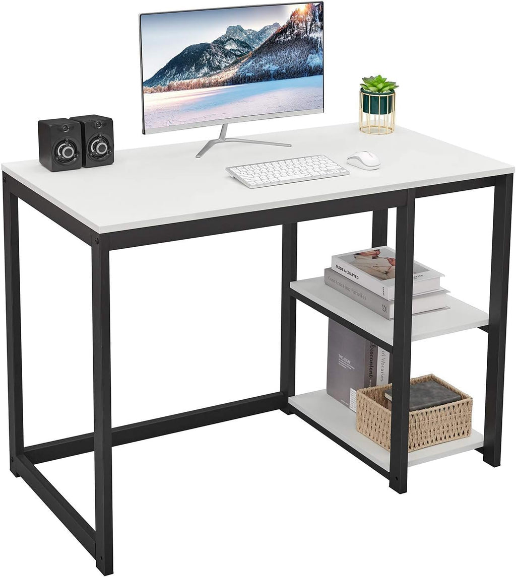 Computer Desk 40 inches with 2-Tier Shelves Sturdy Home Office Desk with Large Storage Space Modern Gaming Desk Study Writing Laptop Table