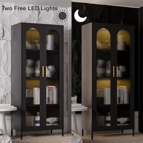 Metal Storage Cabinet with Glass Doors and LED Lights N115728