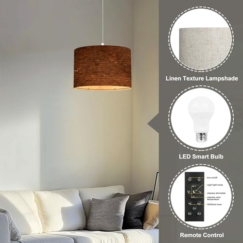 Plug-in Pendant Light with Linen Lampshade and Clear Cord H582900