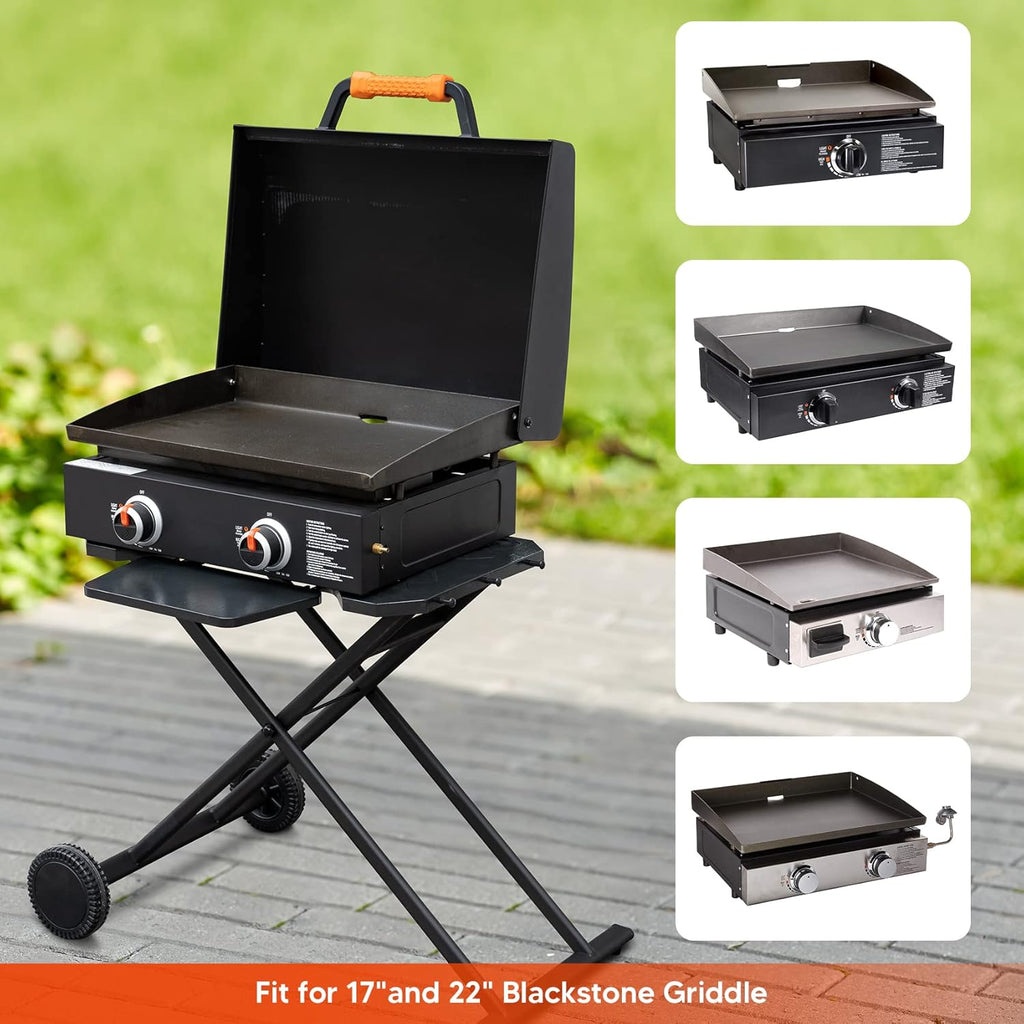 Portable Griddle Stand for 22 Inch & 17 Inch, Outdoor Fold Grill Cart with Wheel and Shelf M78912