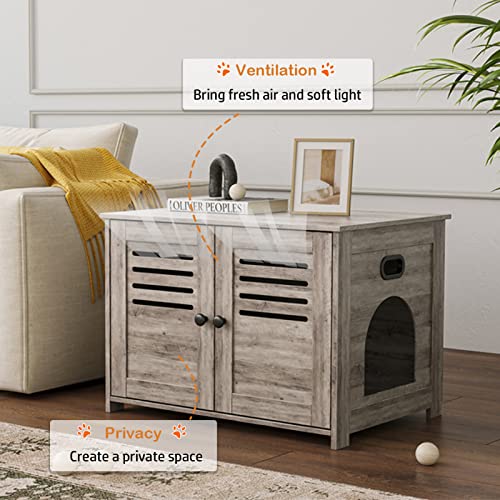 Litter Box Enclosure for 2 Cats, Hidden Cat Furniture with Double Rooms, Wooden Cabinet, Espresso X137756
