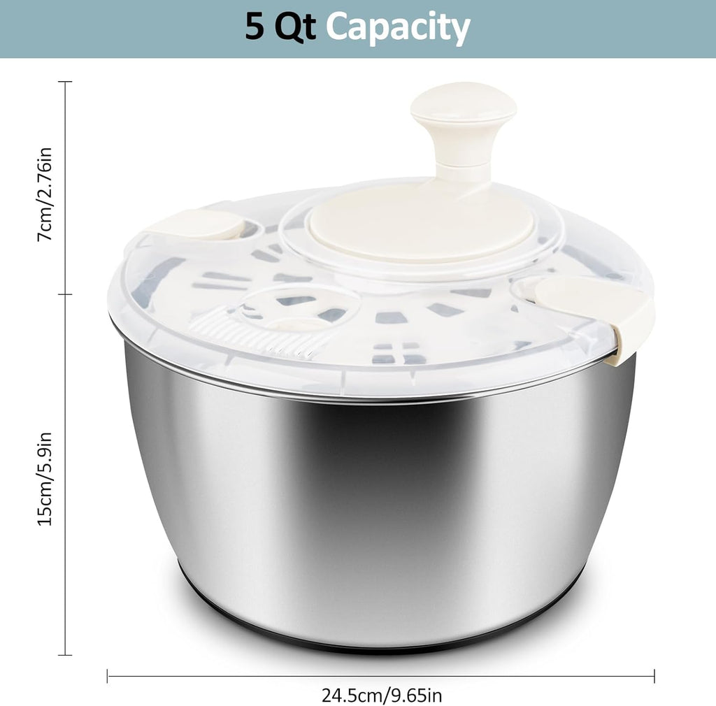 Salad Spinner Stainless Steel Large, Multi-Use Lettuce Spinner with Drain Bowl Colander C4782