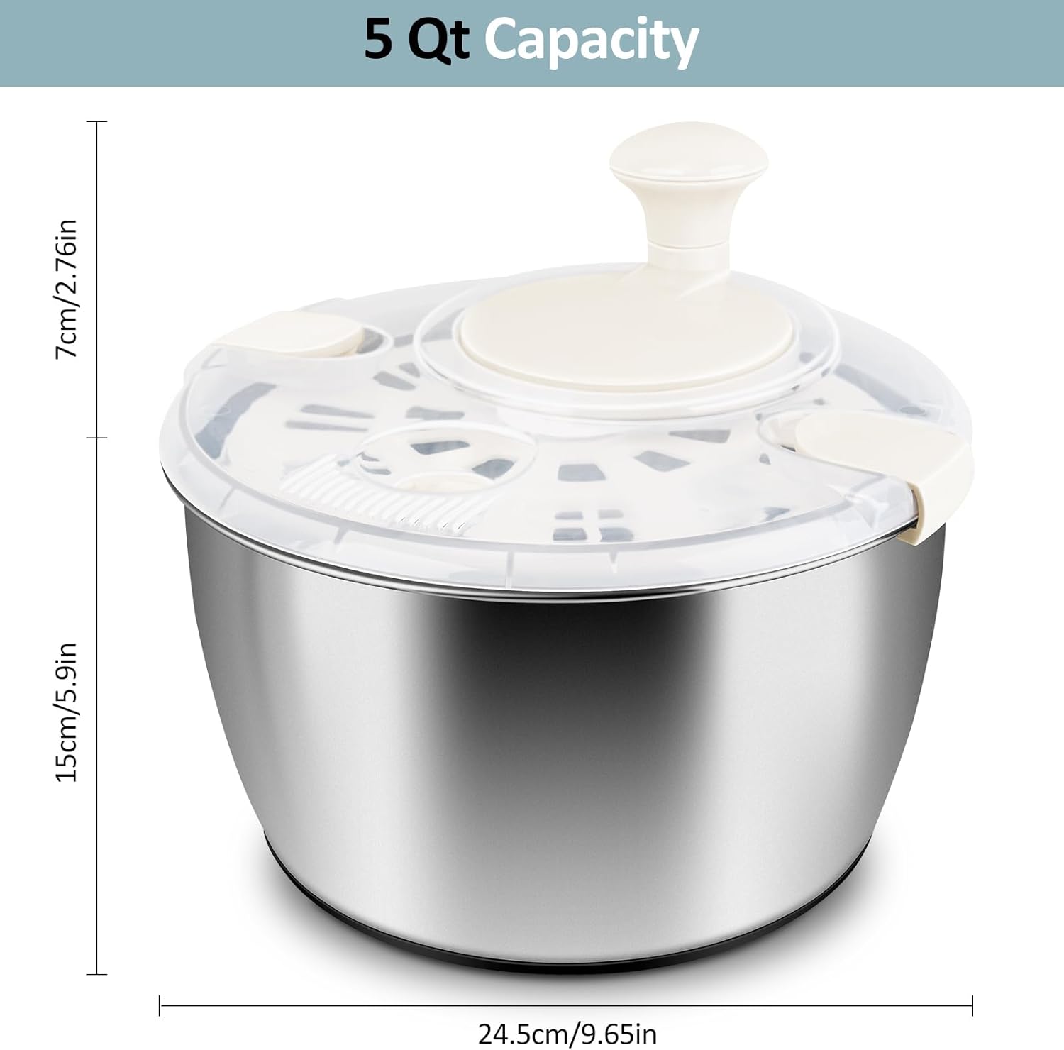 Salad Spinner Stainless Steel Large, Multi-Use Lettuce Spinner with Drain Bowl Colander C4782