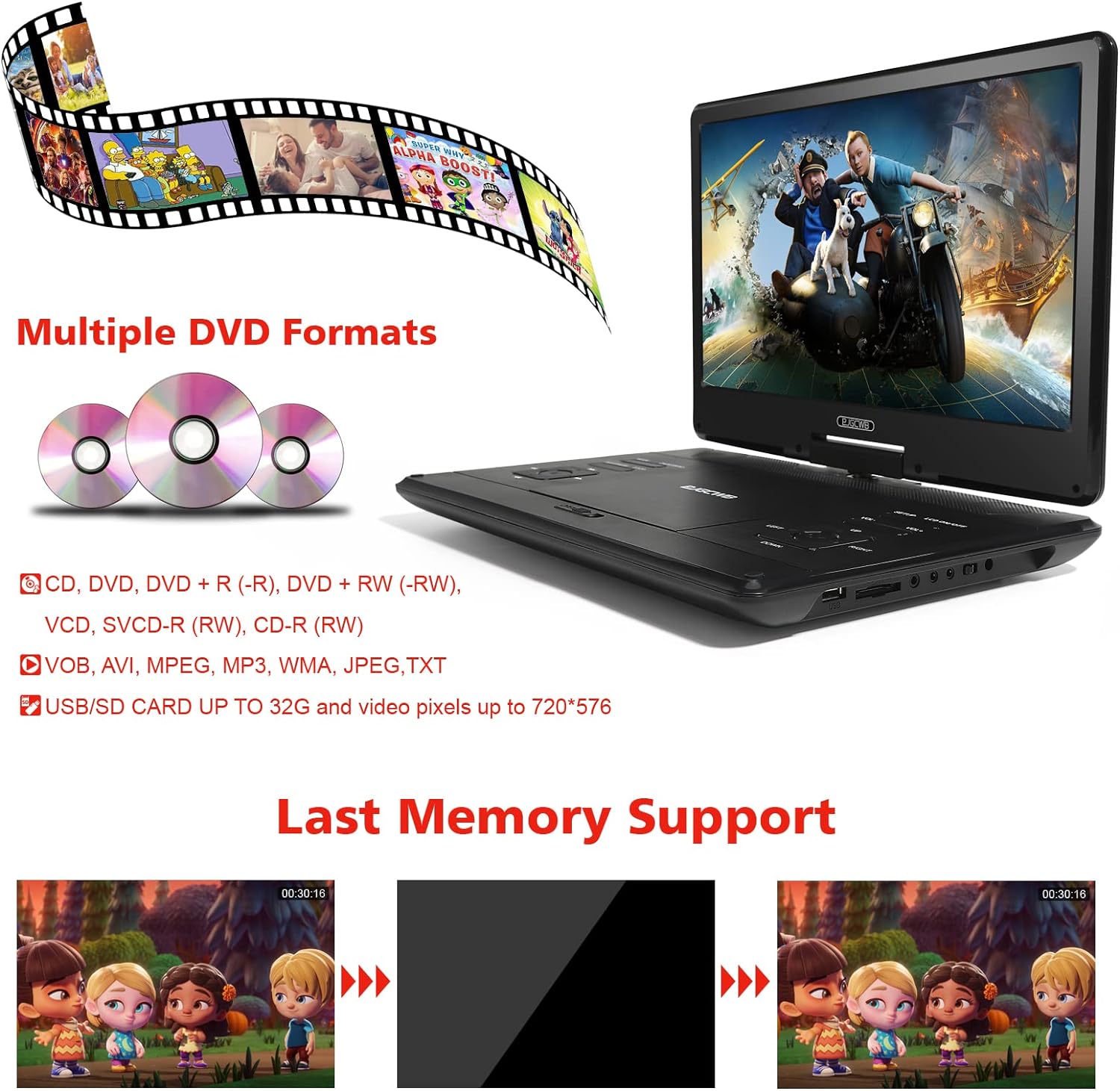 Portable DVD Player with 14.1" HD Screen and Carrying Bag W99655
