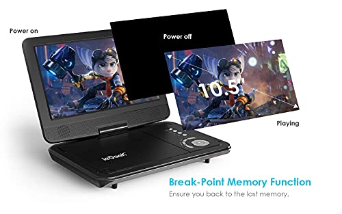 Portable DVD Player 12.5" with 10.5" HD Swivel Screen, 5 Hrs Rechargeable Battery, Region-Free, Remote Control, USB & SD, Purple B7865