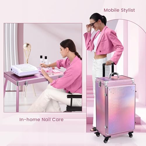 Rolling Manicure Table with 5 Drawers, Foldable Nail Desk on Wheels L19697