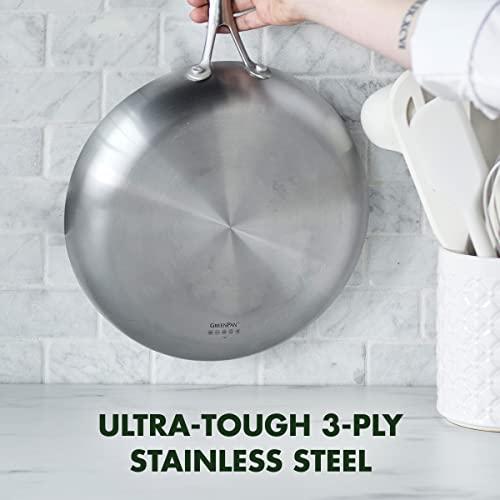 10" and 12" Tri-Ply Stainless Steel Ceramic Nonstick Frying Pan Skillet Set O8787