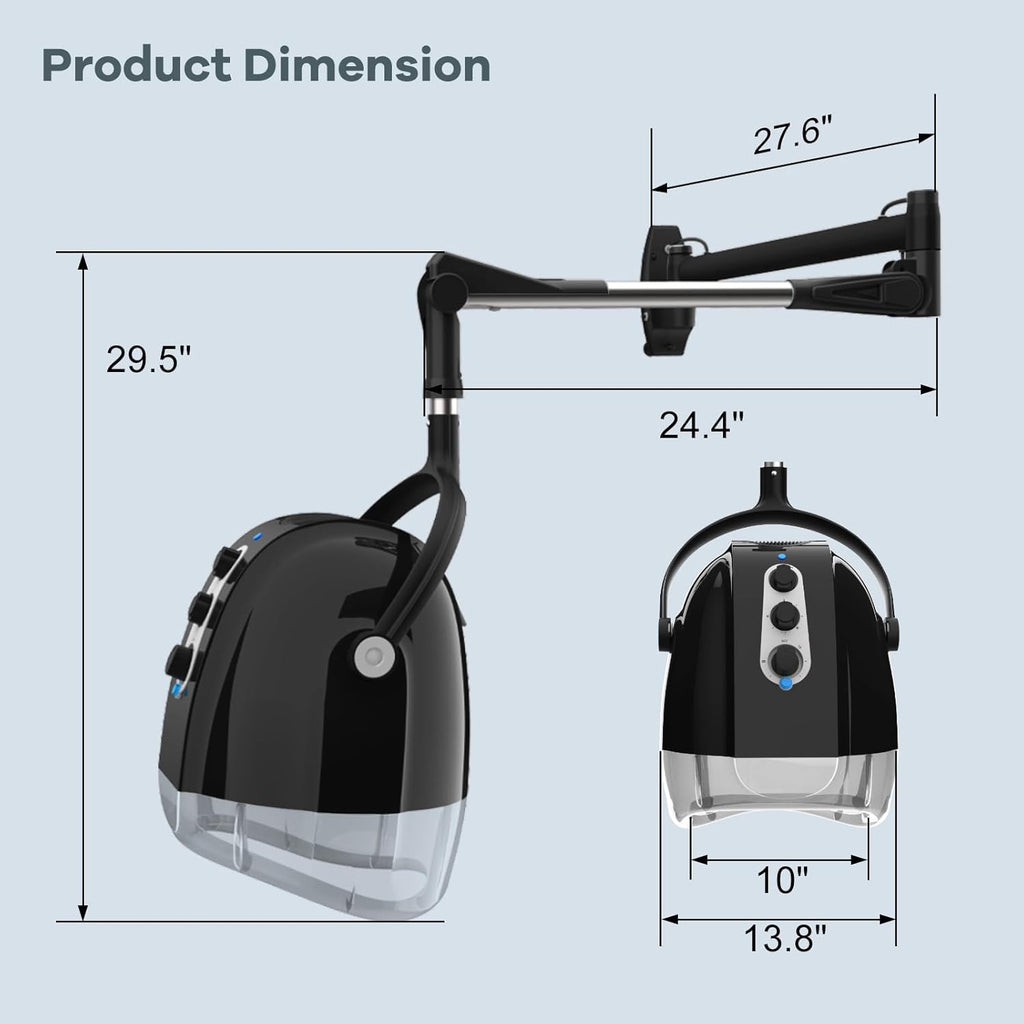 Wall Mount Hooded Hair Dryer with Ionic Technology and Adjustable Timer O67685
