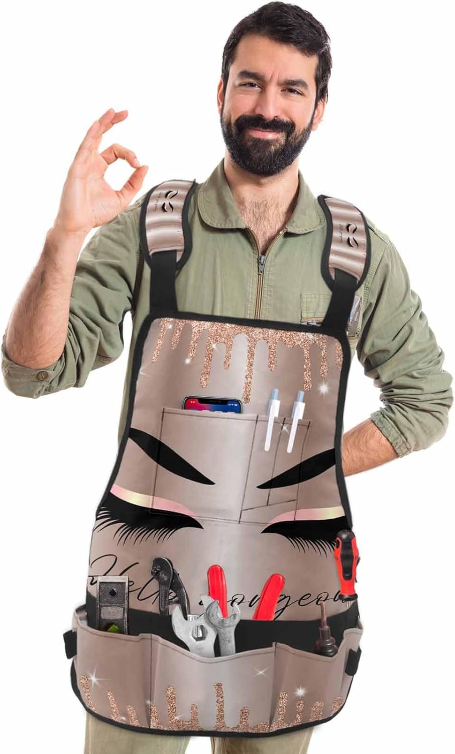 Waxed Canvas Work Apron with 16 Tool Pockets D699