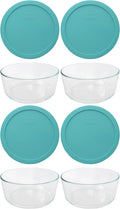 Pyrex (4 7203 7-Cup Glass Bowl & (4) 7402-PC Sea Glass Lid (4-Pack) - Made in the USA