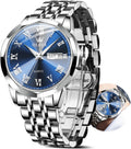 OLEVS Classic Men Watches with Date,Stainless Steel Man Watch with Date, Bussiness Watches for Men,Luminous Quartz Mens Watches Black/White/Blue/Gold, Waterproof Male Watch with Week