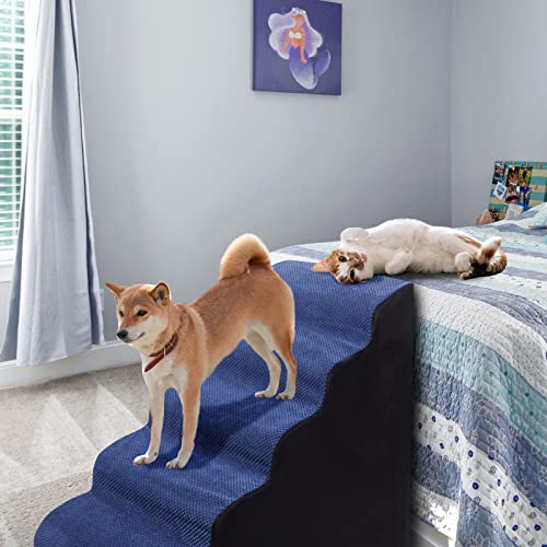 Foam 5 Tier Dog Steps for High Beds, Extra Wide Non-Slip Pet Stairs for Small Older Dogs Cats I4454