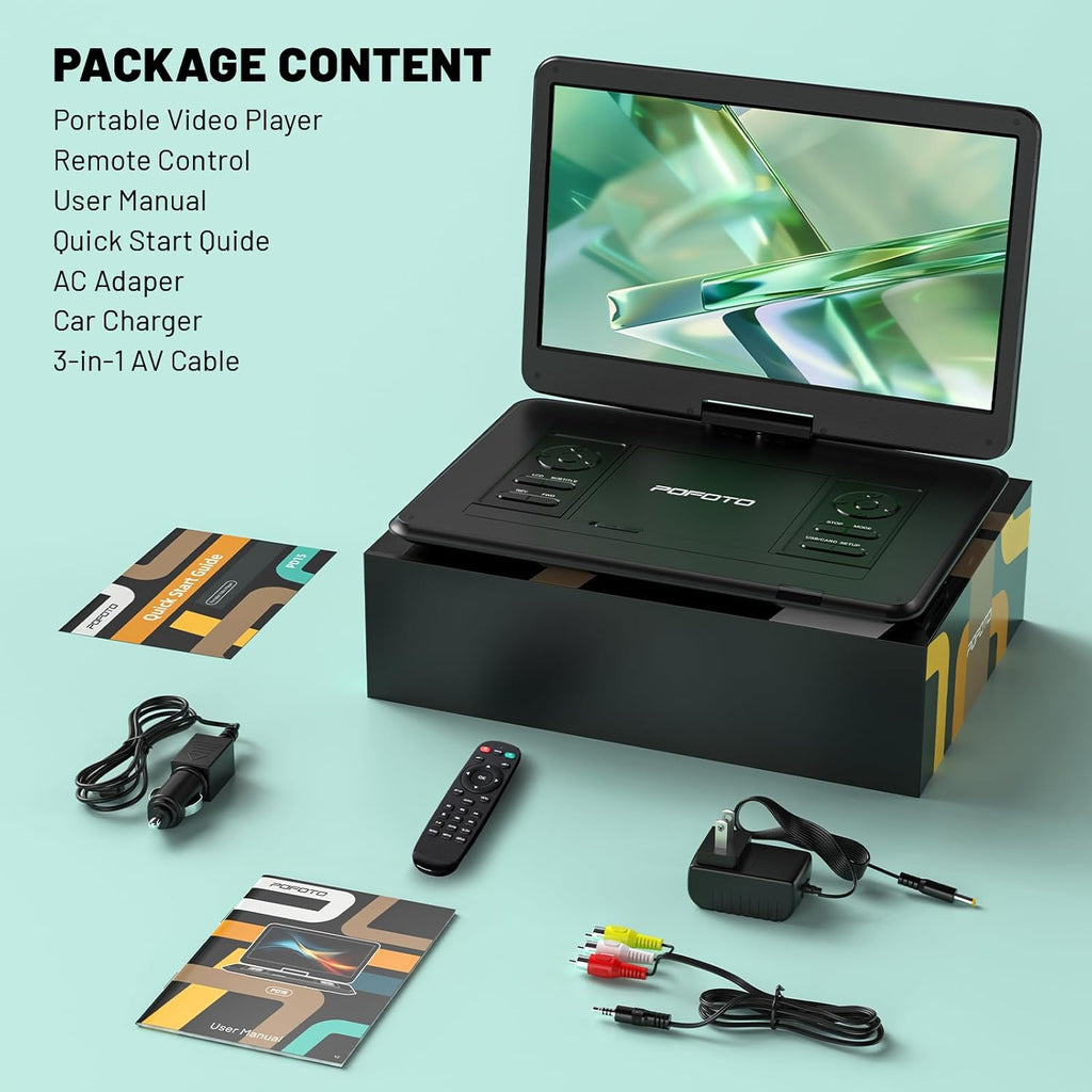 Portable DVD Player with 15.6" HD Screen, Rechargeable Battery, Remote Control Y457