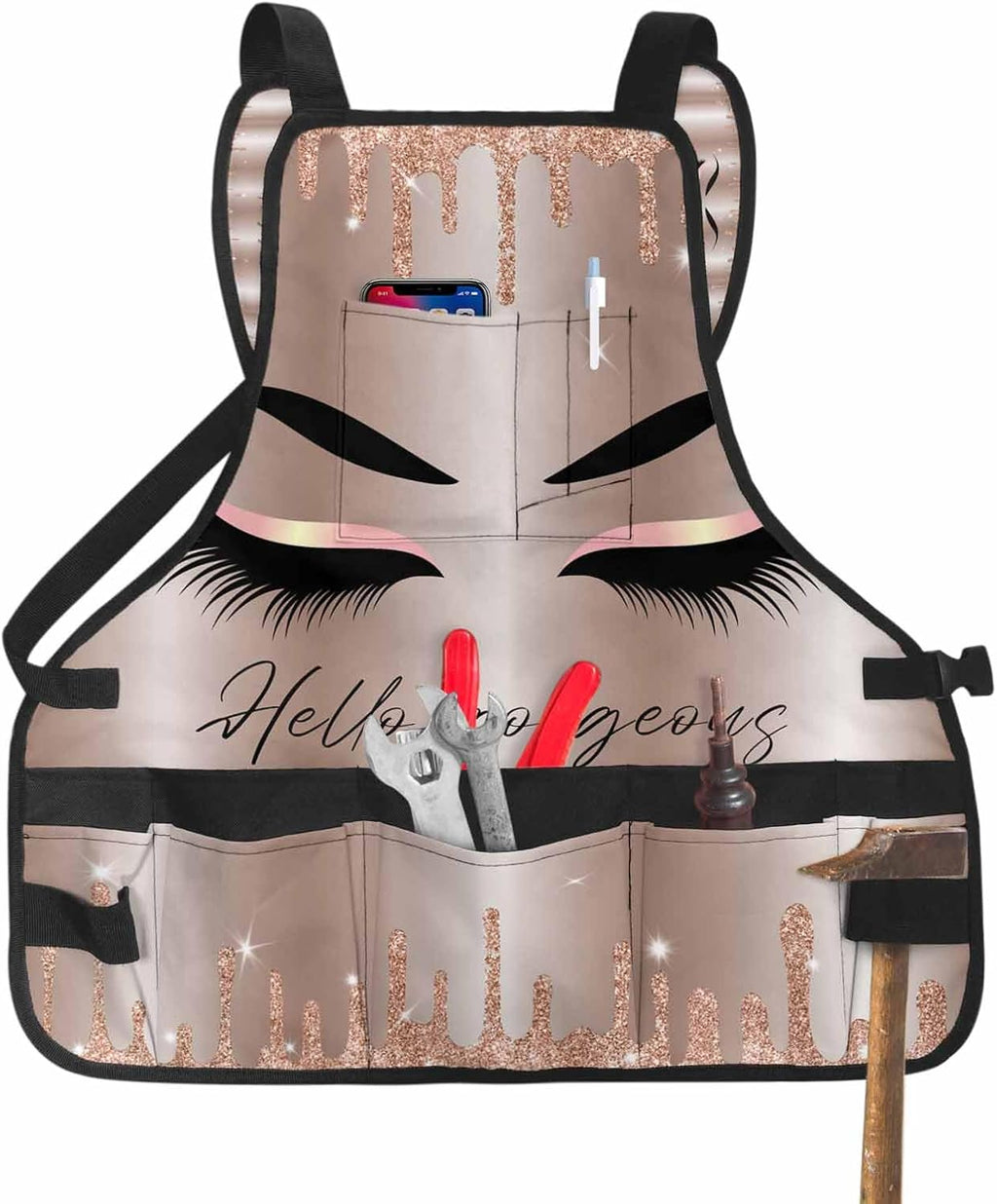 Work Tool Apron Woodworking Apron for Men Women, Gifts for Woodworker, Eyes Beauty Fashion with 16 Tool Pockets, Durable Waxed Canvas Work Apron