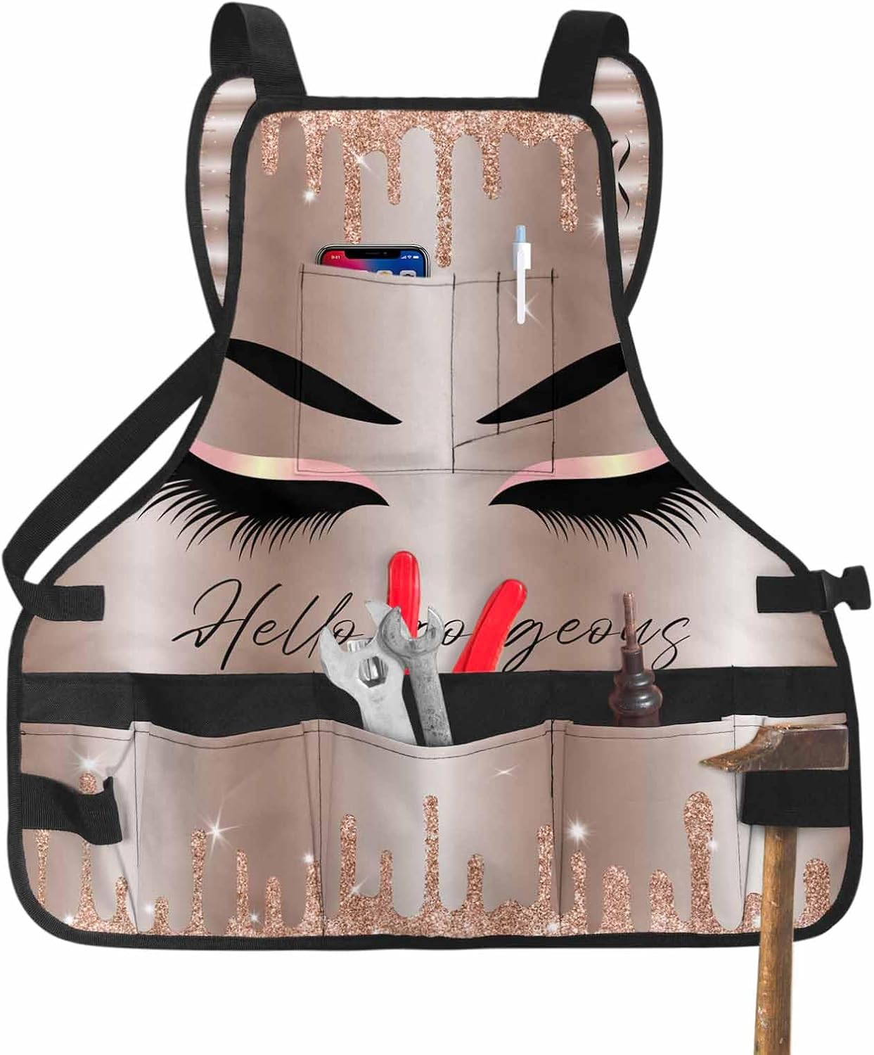Work Tool Apron Woodworking Apron for Men Women, Gifts for Woodworker, Eyes Beauty Fashion with 16 Tool Pockets, Durable Waxed Canvas Work Apron