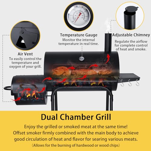 Charcoal Grill Offset Smoker with 770 Sq.In. Cooking Space A821