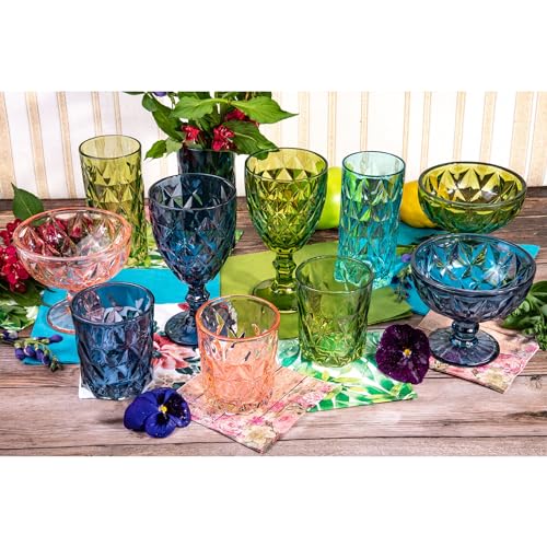 Vintage Embossed Whiskey Glasses Set of 6, Heavy Bottom Tumblers, Dishwasher Safe W3597