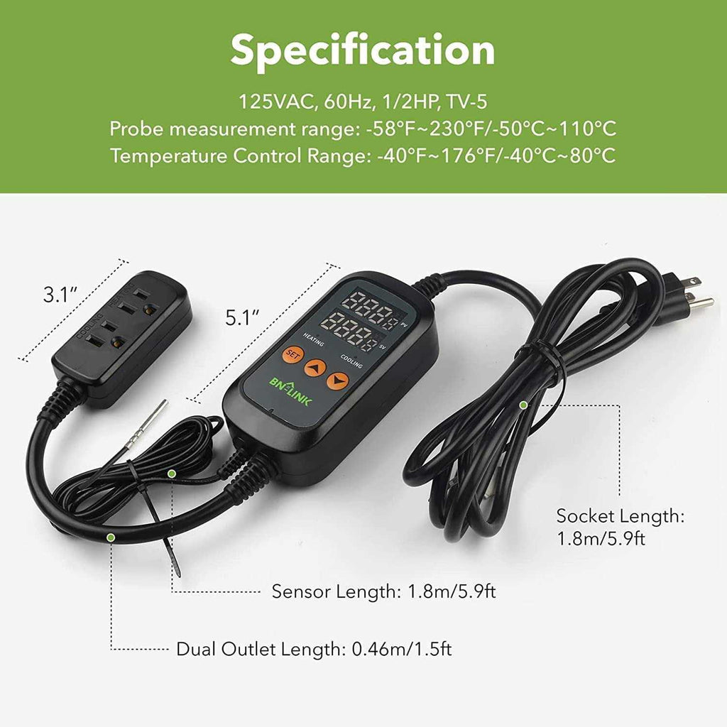 Digital Temperature Controller Heating Cooling 2-Stage Outlet Thermostat for Reptiles Aquarium Homebrew X76320