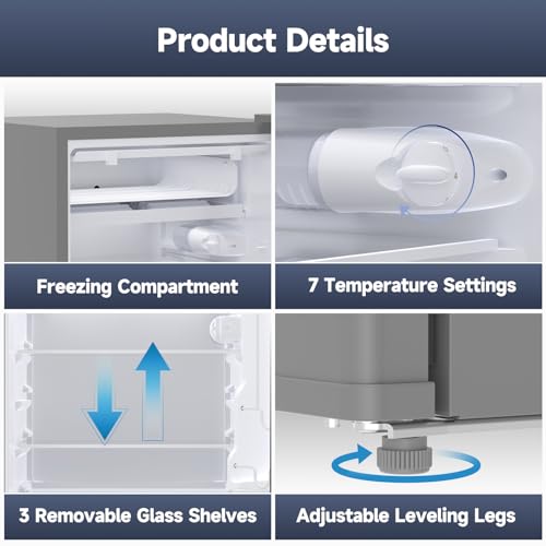 Mini Fridge with Freezer, Single Door, 7 Temperature Settings, Compact for Apartment, Bedroom, Office, Dorm W551785