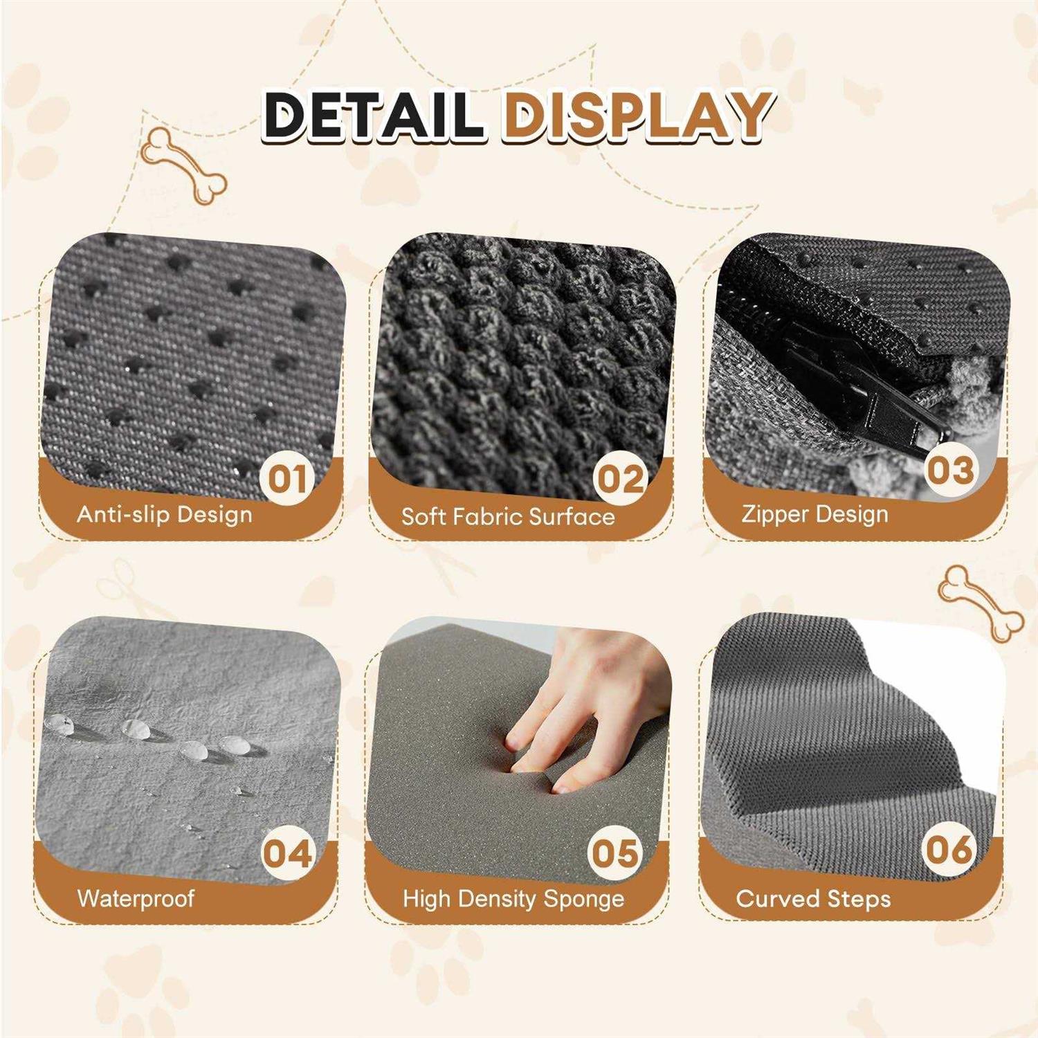 Dog Stairs Ramp for Beds Couches, Extra Wide Pet Steps with Non-Slip Waterproof Cover Y8596