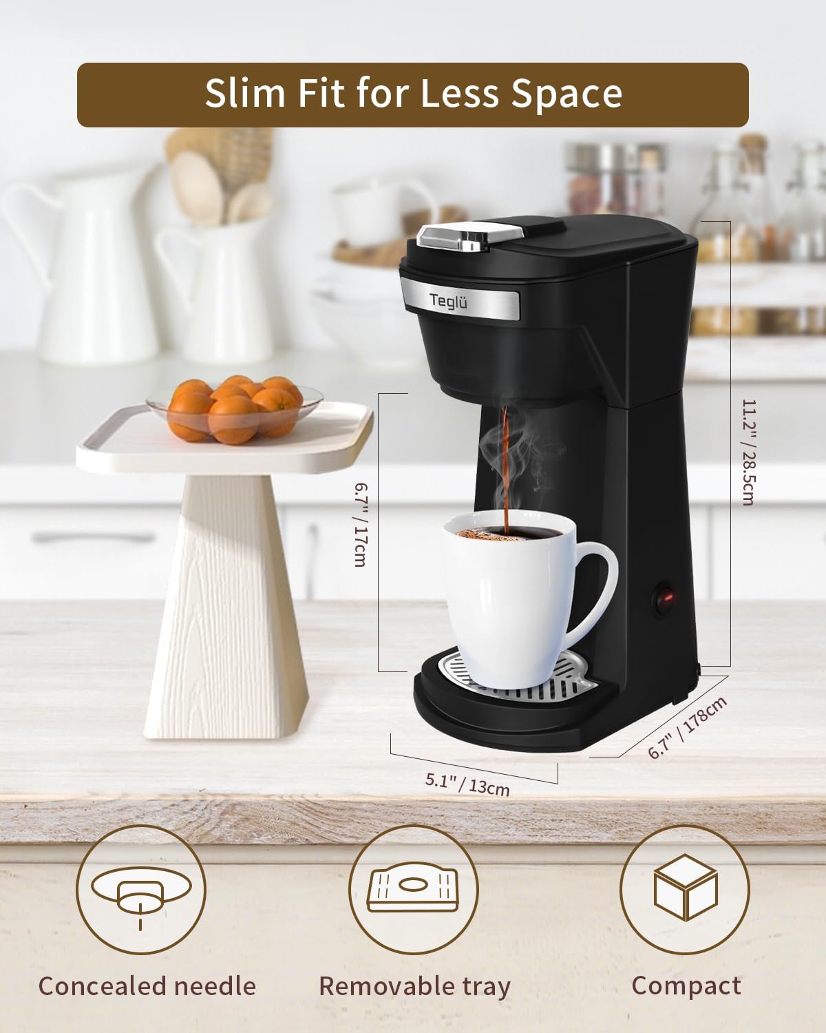 Single Serve Coffee Maker for K Cup Pods & Ground Coffee, Mini Brewer with Reusable Filter O8404
