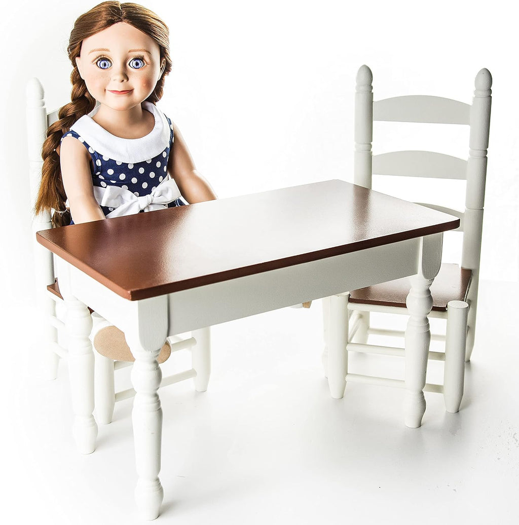 18 Inch Doll Furniture Wooden Kitchen Table and Two Chairs C4899