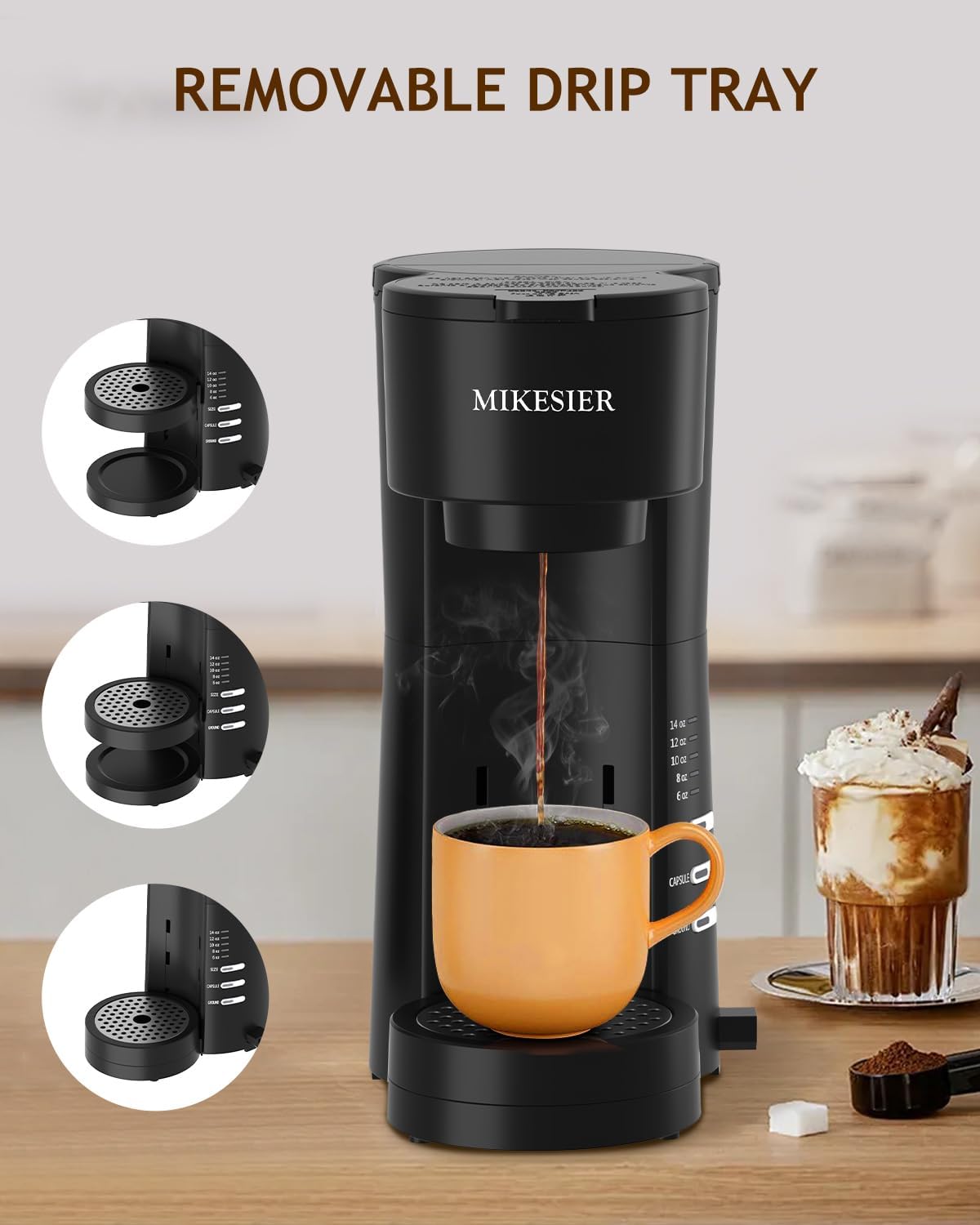 Single Serve Coffee Maker with Milk Frother, 6 to 14oz Brew Size R364