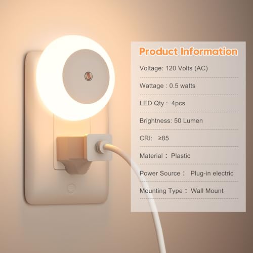 Amber LED Night Light Plug into Wall, Dusk to Dawn Sensor, 2 Pack I155295