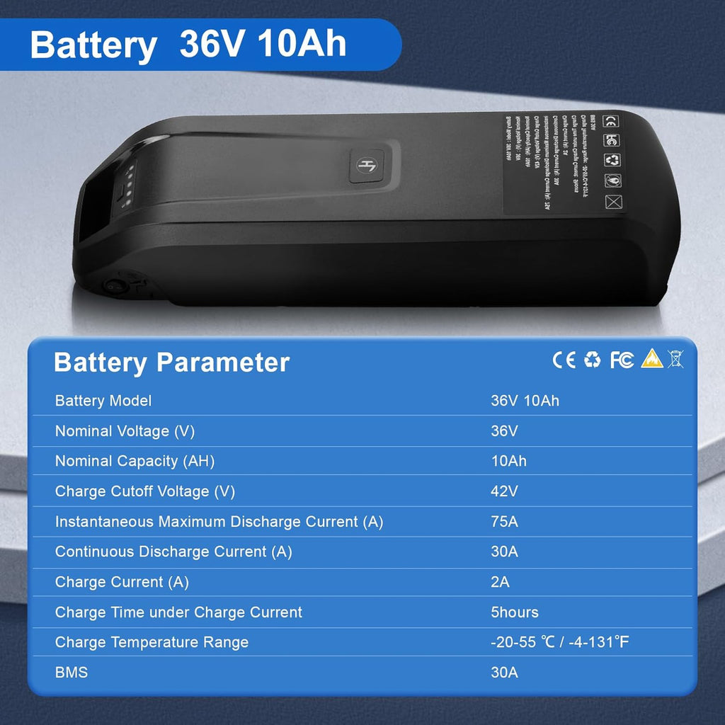 Ebike Battery 36V 10Ah Lithium with 2A Charger D248