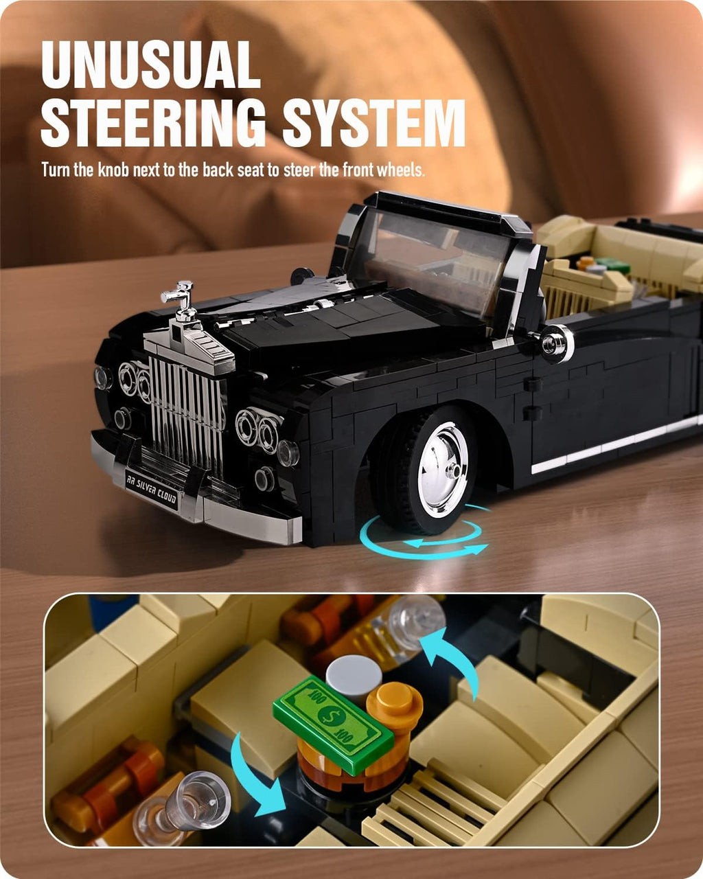 Retro Sports Car Model Building Blocks Set, 1:14 Scale Collectible Toy T12774