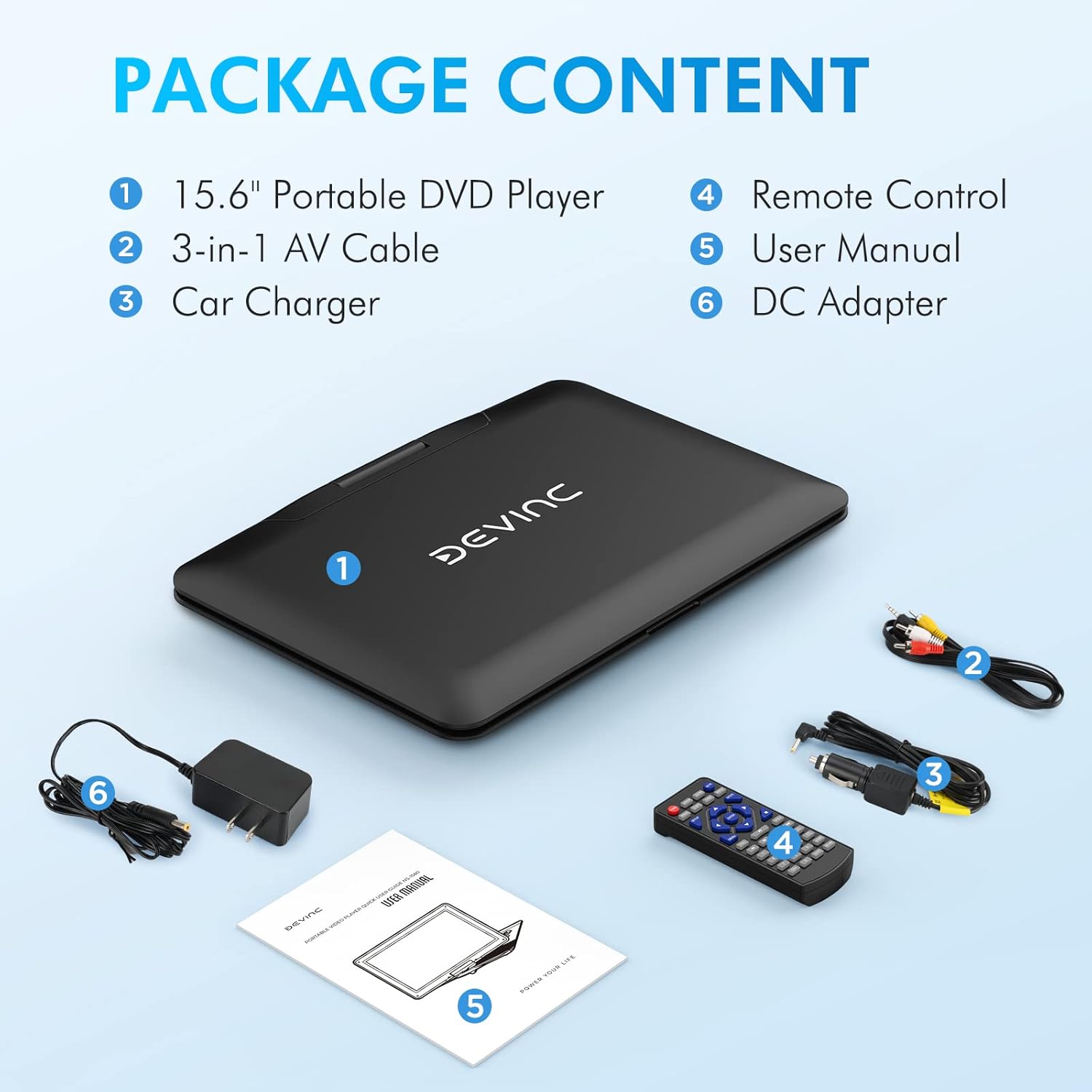 Portable DVD Player with 15.6" HD Swivel Screen, USB/SD Card Support, 6-Hour Battery N4570