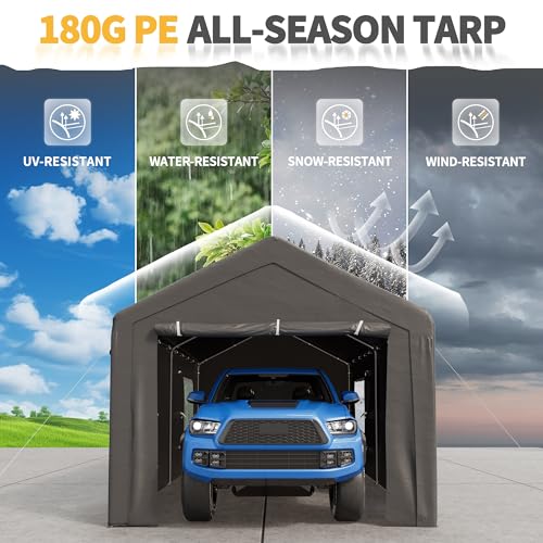 Outdoor Carport 10x20 ft, Portable Garage Canopy with Roll-up Windows and Removable Sidewalls O616