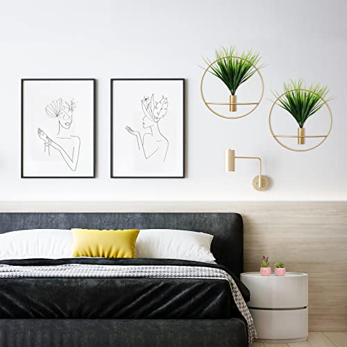 Set of 2 Artificial Plants with Gold Metal Hanging Hoop for Wall Decor L338100