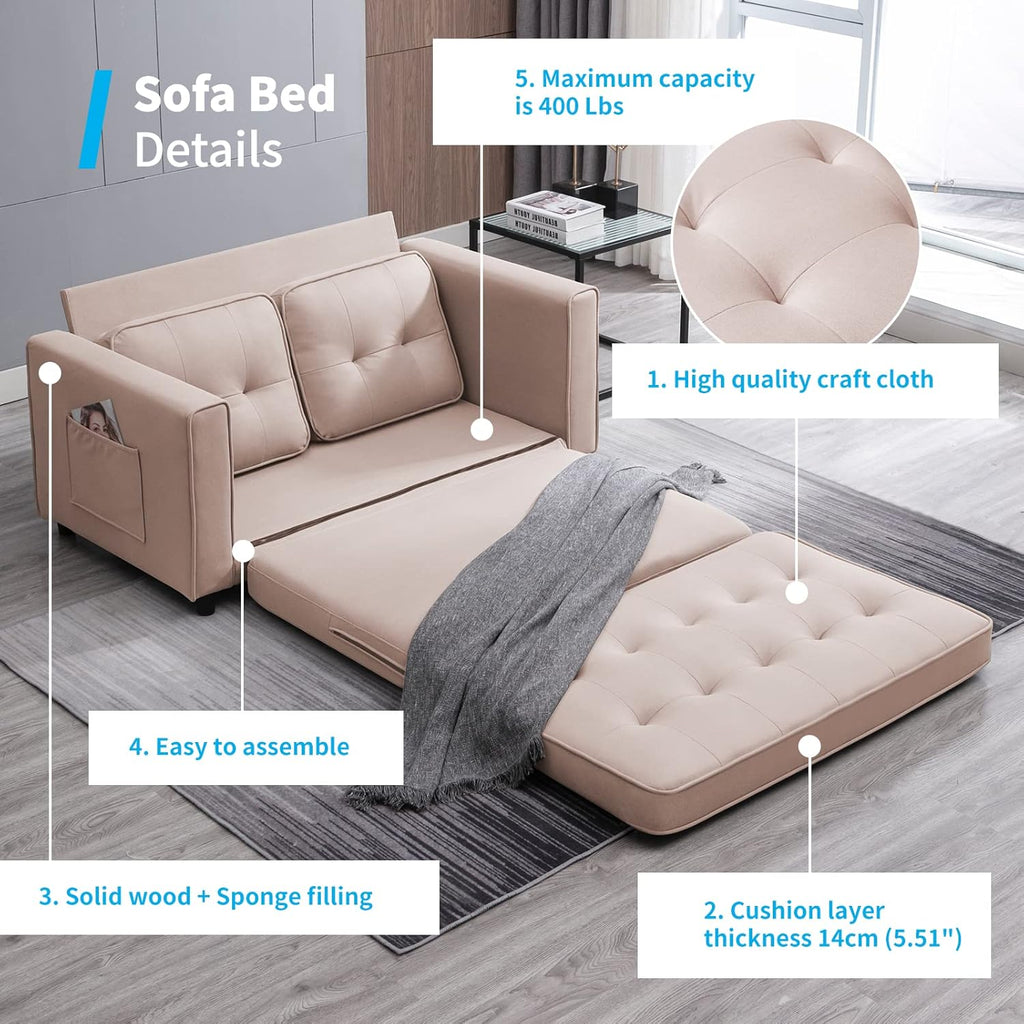 3-in-1 Convertible Pull Out Sofa Bed with Side Pockets, Loveseat Sleeper for Small Apartment P97949