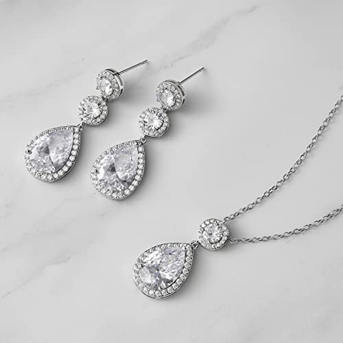 Teardrop Cubic Zirconia Bridal Necklace and Earrings Set for Women V959481