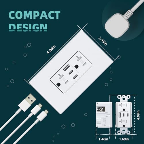 USB Wall Outlet with Dual USB-C Ports, 30W, Tamper-Resistant, White Y50754