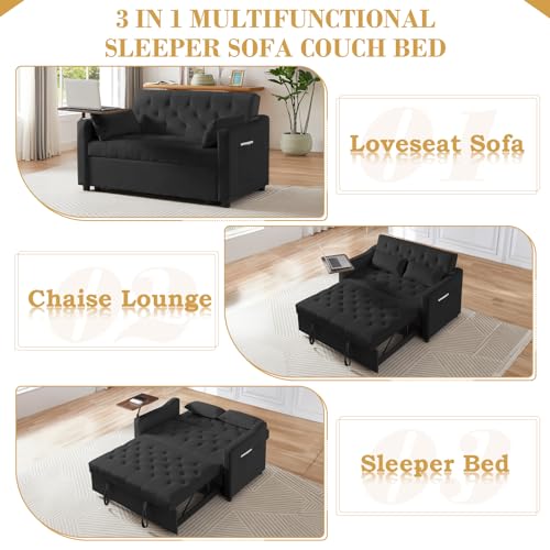 Convertible Sleeper Sofa with Pull Out Bed, 53" Velvet Futon Loveseat J969434