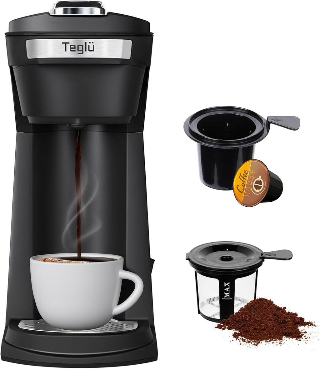 Single Serve Coffee Maker for K Cup Pods & Ground Coffee, Mini Brewer with Reusable Filter O8404