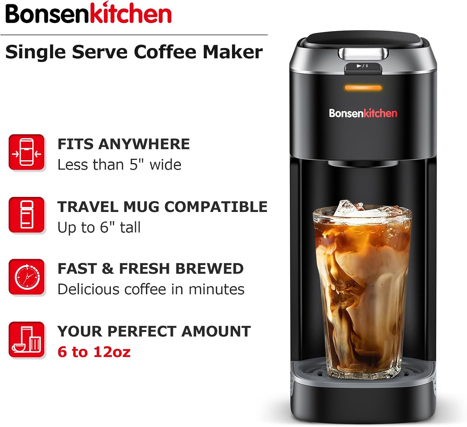 Single Serve Coffee Maker for K Cup Capsule, Fast Brewing, 6 to 12oz I65935