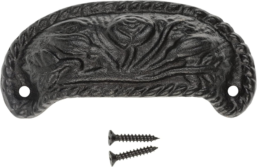 Victorian Style Cast Iron Drawer Bin Pull | Centers: 3 1/4" | Cup Handle for Antique Cabinet Door, Dresser Drawer, Desk | Furniture Reproduction Hardware | UA-891-PCI