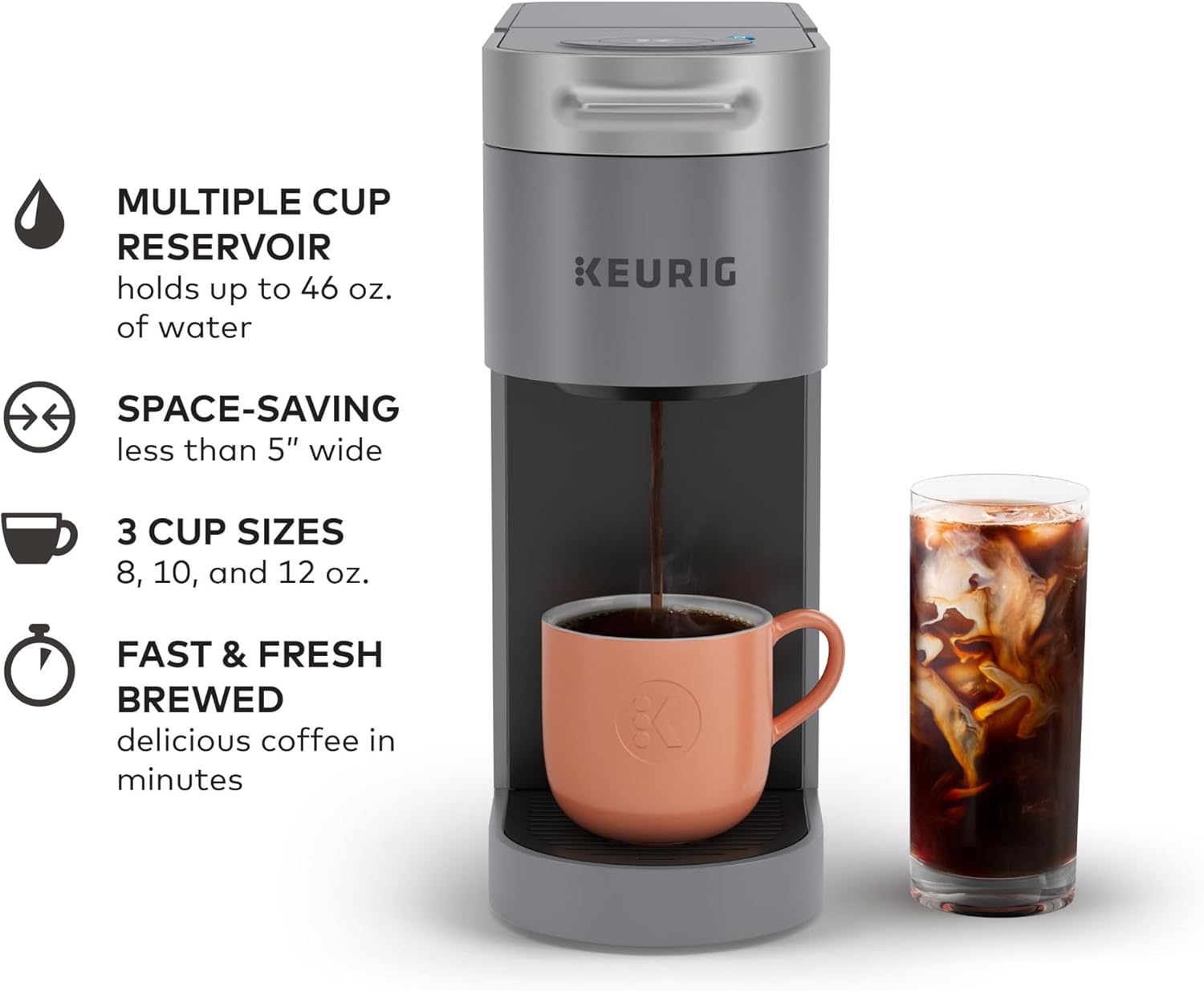 Single Serve Coffee Maker, Brews 8 to 12oz, Gray X86975