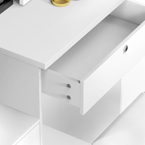 Vanity Desk with Sliding Mirror and Lights, 4 Drawers, Power Outlet R922957