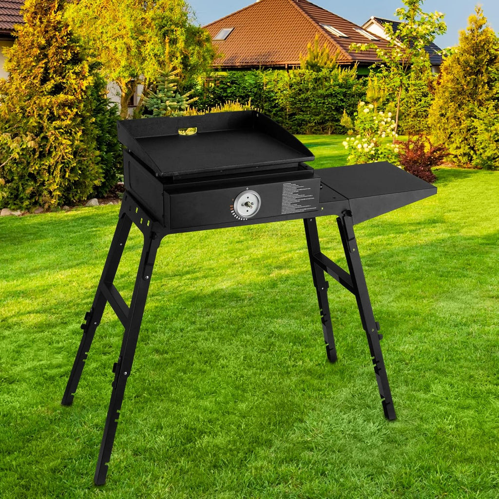 Portable Griddle Stand for Table Top Grill, Outdoor Camping Cooking Station with Side Shelf R5689