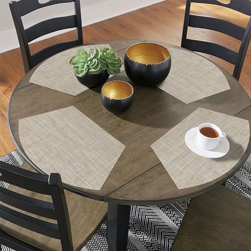 Round Table Placemats Set of 4 Non Slip Heat Resistant Woven Vinyl Metallic Golden U3114