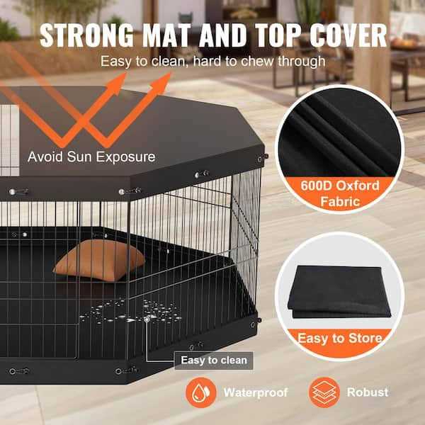 Dog Playpen, 8 Panels Foldable Metal Exercise Pen with Top Cover and Bottom Pad W319
