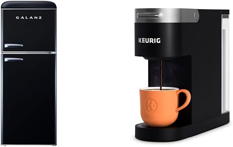 Galanz GLR46TBKER Retro Compact Refrigerator with Freezer Mini Fridge with Dual Door & Keurig K- Slim Single Serve K-Cup Pod Coffee Maker, Multistream Technology, Black