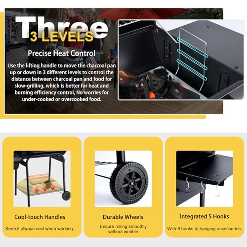Charcoal Grill Offset Smoker with 770 Sq.In. Cooking Space A821